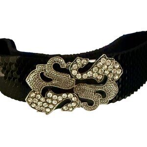 Vintage black snakeskin scale Belt Y2k 31"